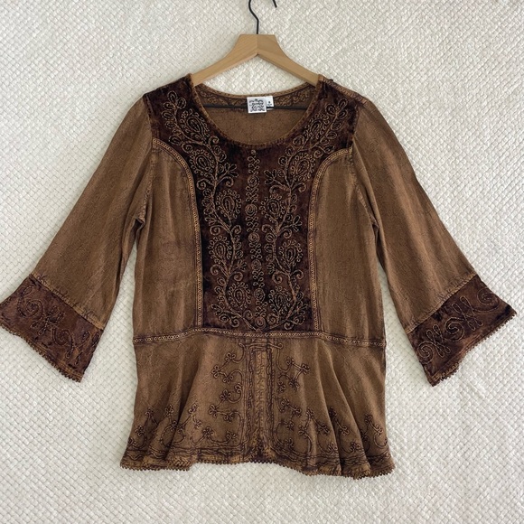 Parsley Sage Top S Boho Peasant Velvet Burnout Whimsy Grunge Fairy Renaissance - Picture 1 of 16